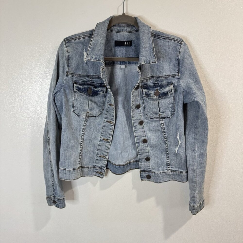 Kut from the Kloth Light Wash Denim Jacket with Distressed Detail